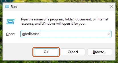 Run box with gpedit.msc typed in