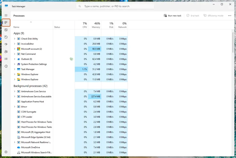 Task Manager open on the Processes page: screenshot taken on Windows 11 26H2