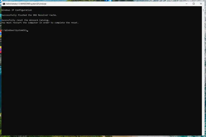 Command Prompt confirms the DNS cache flush and the Winsock reset: screenshot taken on Windows 11 26H2