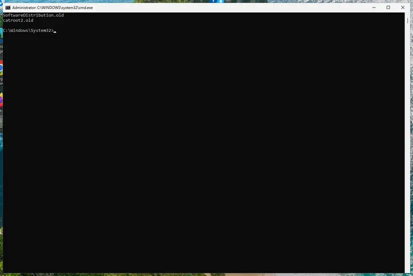 SoftwareDistribution.old and catroot2.old listed in Command Prompt: screenshot taken on Windows 11 26H2