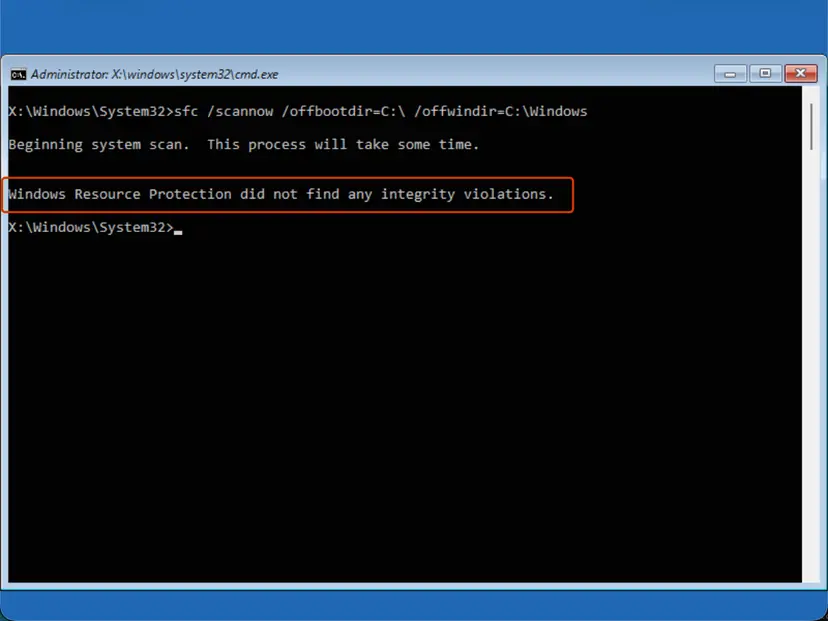 Offline SFC result: screenshot taken on Windows 11 26H2
