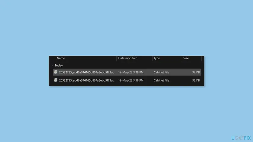 File Explorer showing the downloaded Cabinet File 20532795_ad46a344165d867a8ebb5f79a3e050f3f3b4a784, 32 KB, in the Downloads folder