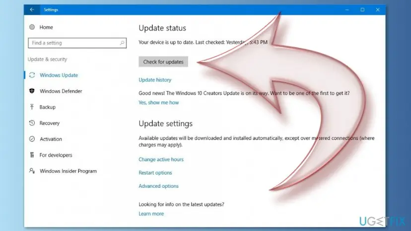 Check for windows 10 updates
