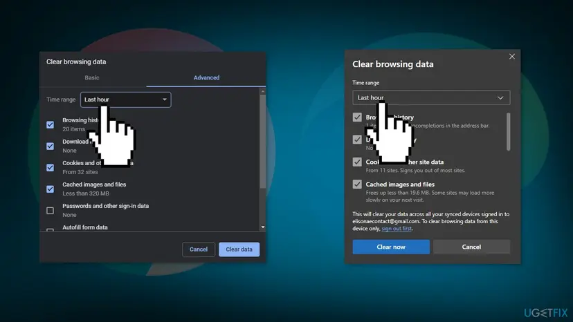 Clear browsing data dialogs side by side in Chrome and Edge