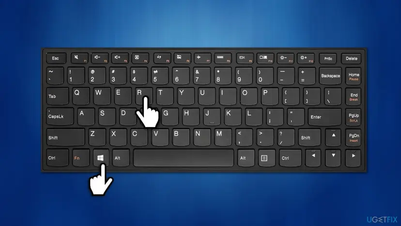 Laptop keyboard drawing with the Windows key and the R key marked, the shortcut that opens the Run box for slui 4
