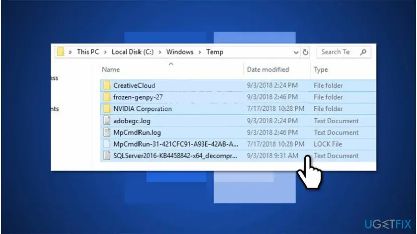 Delete files in windows temp folder
