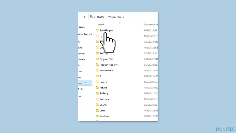 File Explorer on drive C: of Windows 11 with the hidden $WinREAgent folder at the top of the folder list