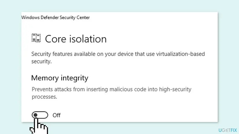 Disable core isolation memory integrity