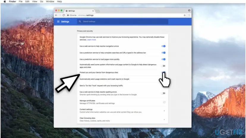 Disable protection from dangerous sites on chrome