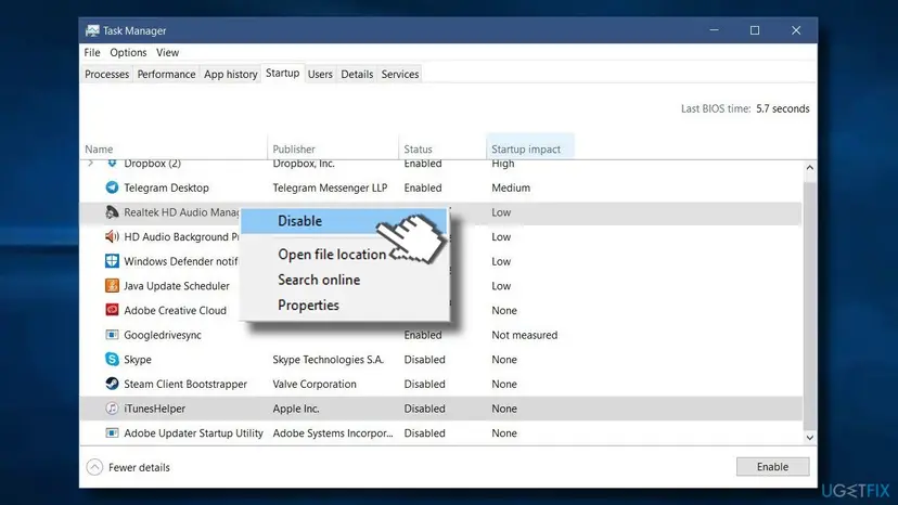 Disable realtek high definition from startup