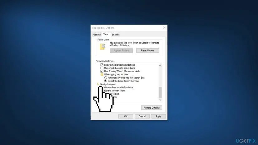 Enable navigation pane options