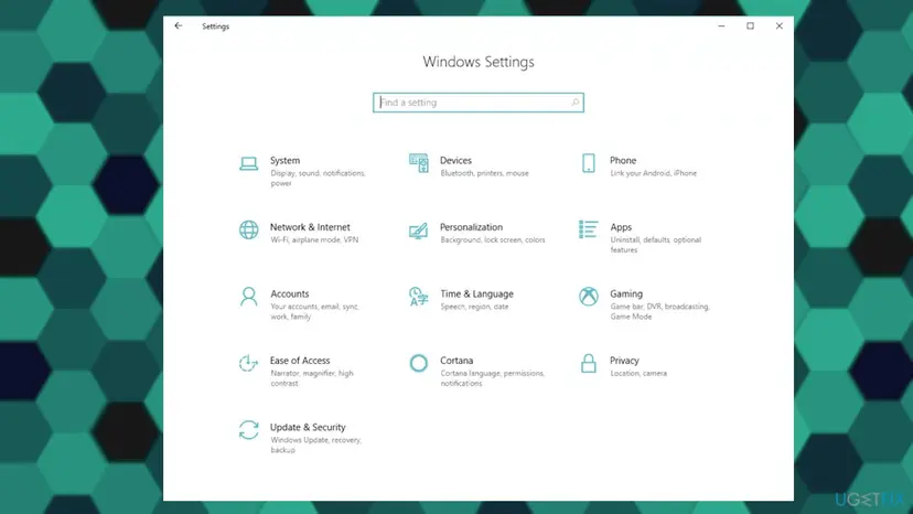Windows 10 Settings home page with the Time & Language and Update & Security tiles used to fix error 0x800F0950
