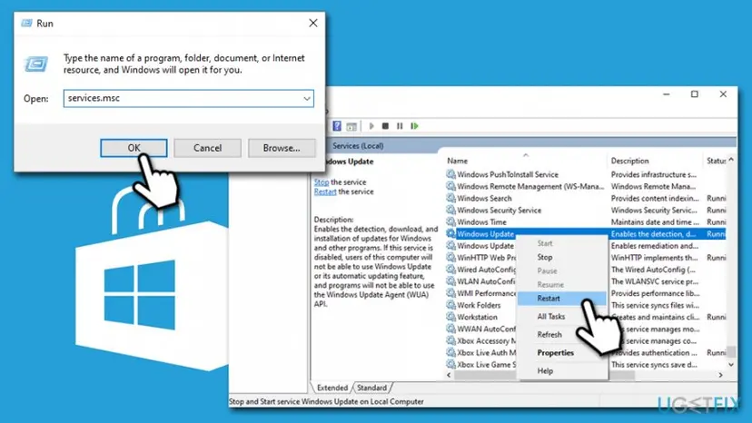Fix error code 0x8024001e restart windows update service