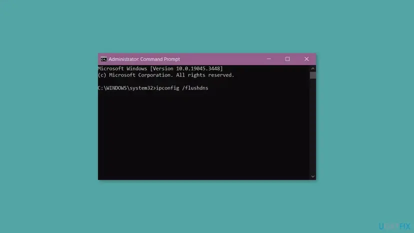 Administrator Command Prompt window on Windows 10 with the command ipconfig /flushdns typed at the prompt