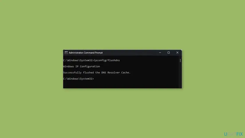 Command Prompt window showing the ipconfig /flushdns command being run in Windows