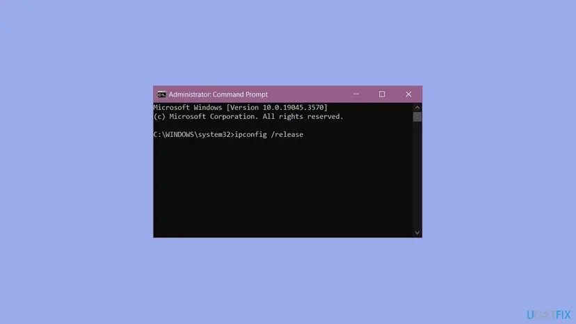 Command Prompt window with the ipconfig /release command typed in