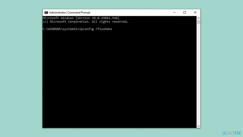 Administrator Command Prompt with the ipconfig /flushdns command typed in, the first step of resetting the network connection