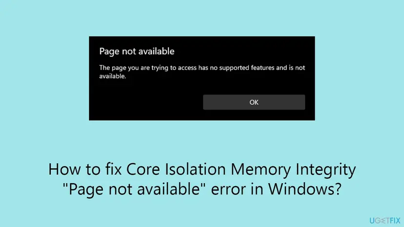 Windows Security dialog titled Page not available saying the page you are trying to access has no supported features and is not available, with an OK button
