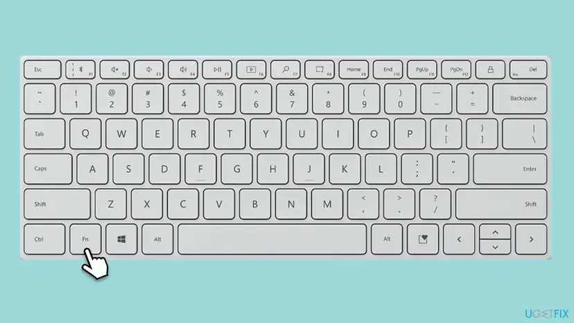 Layout of the Microsoft Designer Compact Keyboard with the Fn key at the bottom left marked and the Bluetooth key with slot numbers 1 2 3 on F1