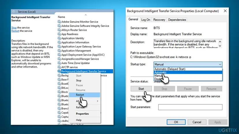 How to fix microsoft store error 0x80070422 in windows check bits and windows update services