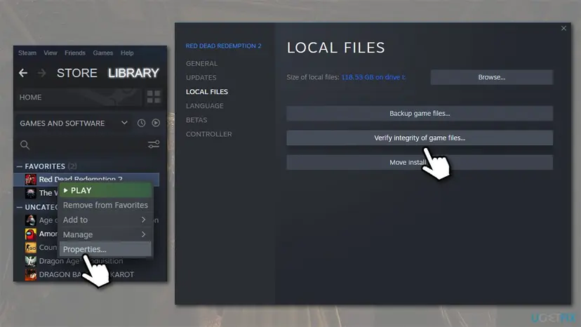 Steam game properties window on the Local Files page with the Verify integrity of game files button highlighted