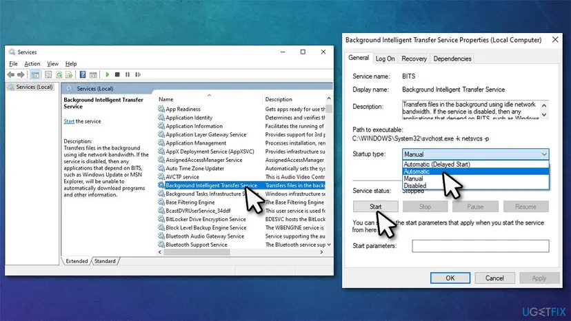 How to fix unexpected error 0x8000ffff in windows start bits and update services