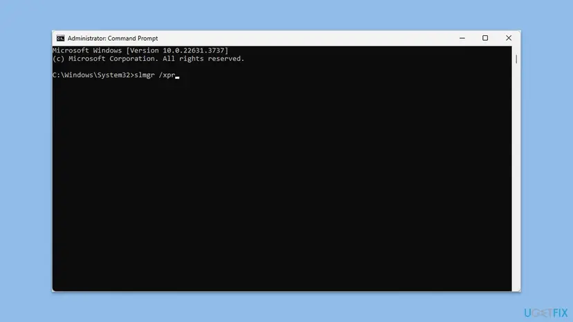 Administrator Command Prompt on Windows 11 with an slmgr command typed at the C:\Windows\System32 prompt