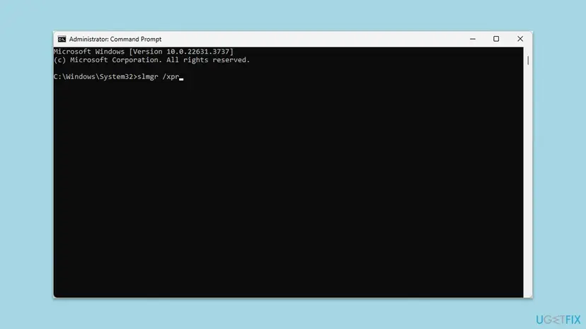 Administrator Command Prompt on Windows 11 with the command slmgr /xpr typed at the C:\Windows\System32 prompt