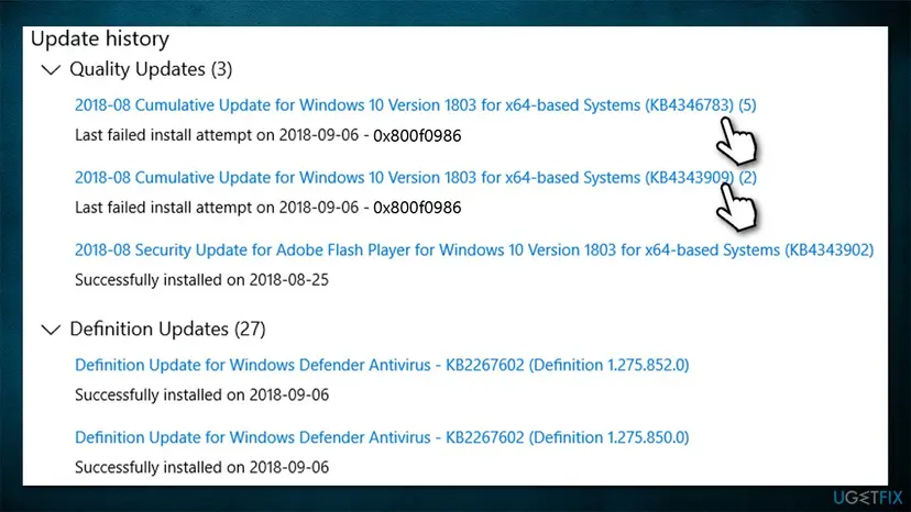 How to fix windows update error 0x800f0986 check update history
