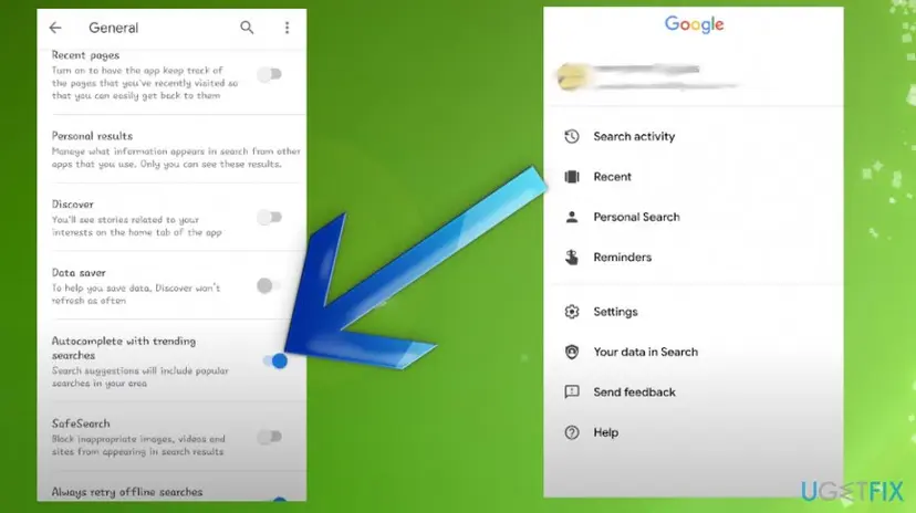How to turn off google trending searches on search app settings