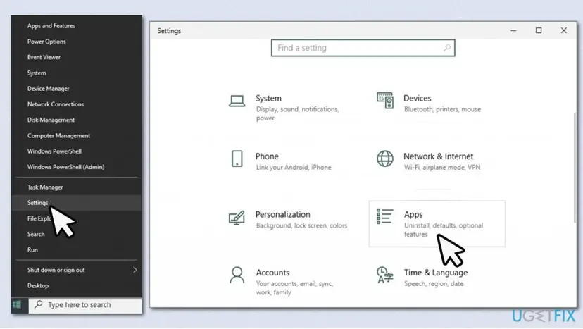Windows 10 Settings window with the Apps category highlighted, the page that lists installed programs