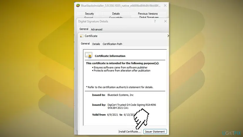 Certificate Information window showing the Install Certificate button