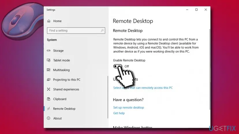 Mouse clicking by itself disable remote desktop
