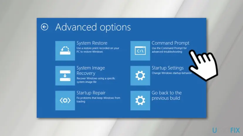 Advanced options screen of the Windows Recovery Environment with System Restore, Startup Repair, Command Prompt and Startup Settings tiles