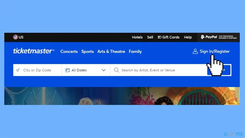 Ticketmaster My Account menu with the Sign Out option, used to start a fresh session after the U521 error