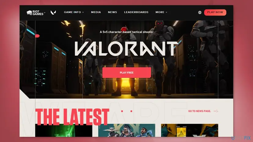 The official VALORANT website home page with the Play Free button that starts the download of the Riot Client installer