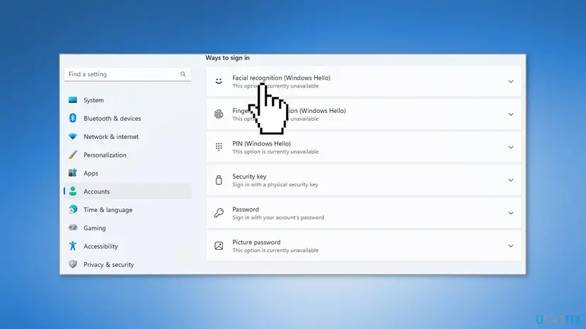 Reset facial recognition settings