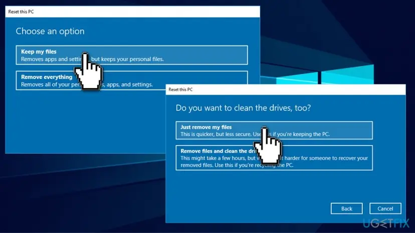 Reset windows 10 to factory settings choose keep files or remove everything
