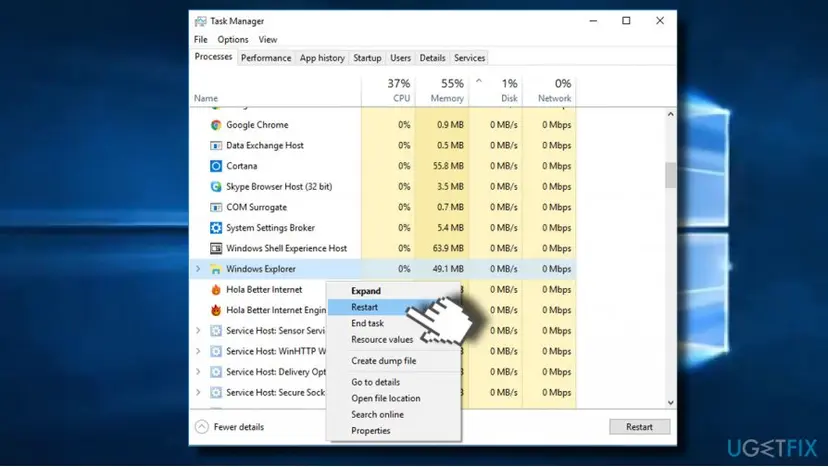 Restart windows explorer