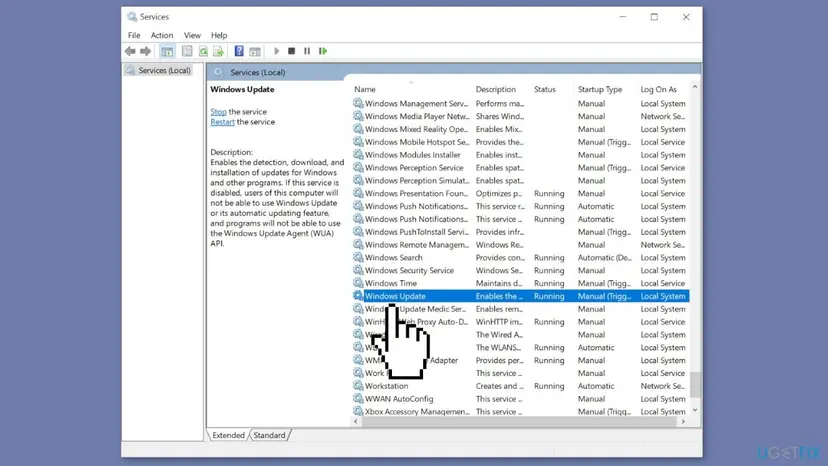 Restart windows update service