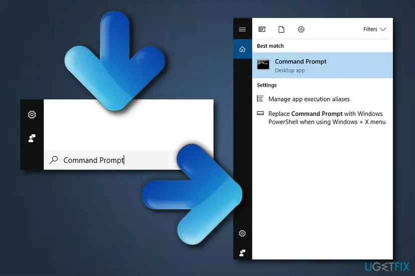 Windows search box with Command Prompt typed and Command Prompt shown as the best match desktop app in the results