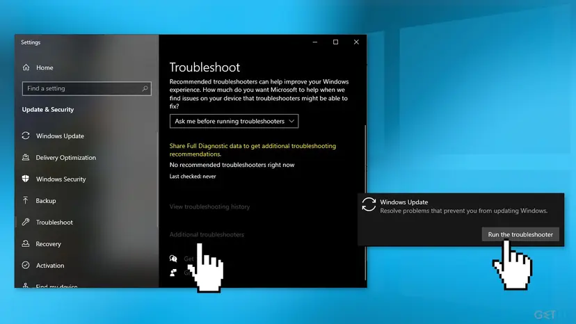 Run windows update troubleshooter
