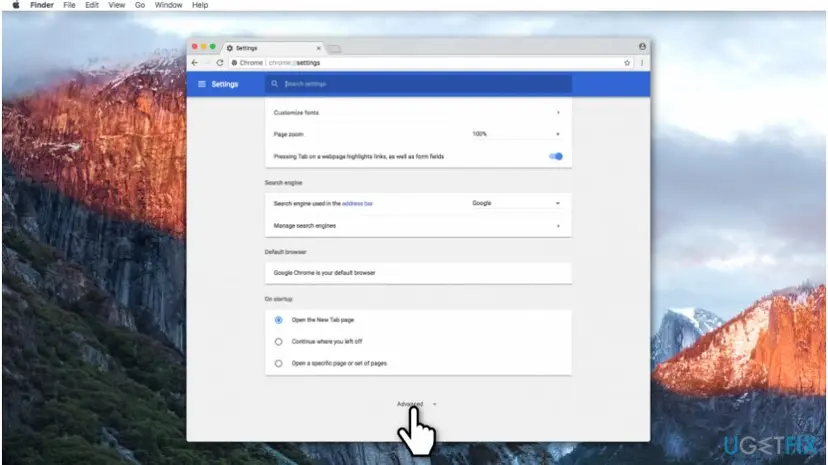 Select advanced in chrome settings