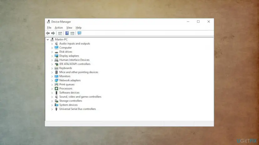 Windows 10 Device Manager with the list of device categories, including Sound, video and game controllers where the Realtek audio device is