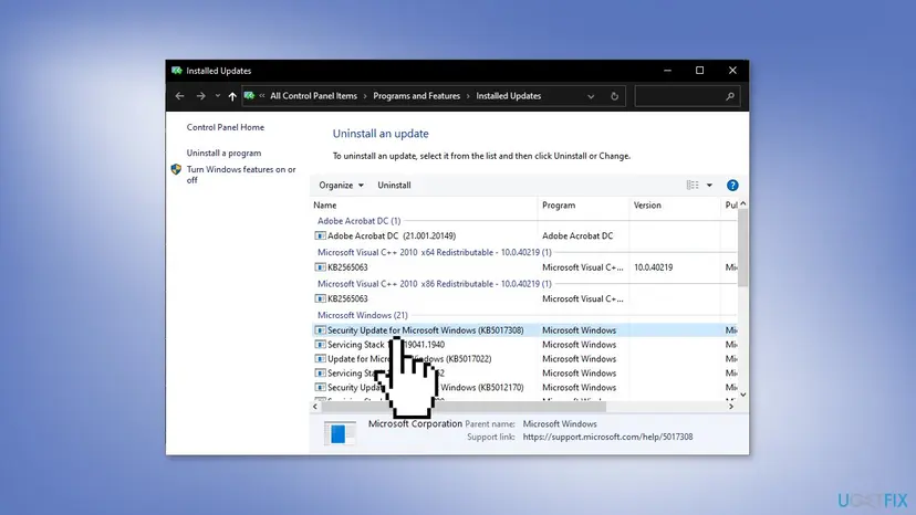Uninstall kb5017308 update
