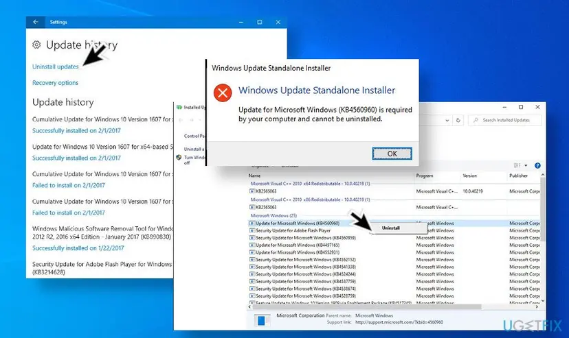 Uninstall updates error