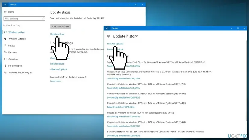 Uninstall windows updates