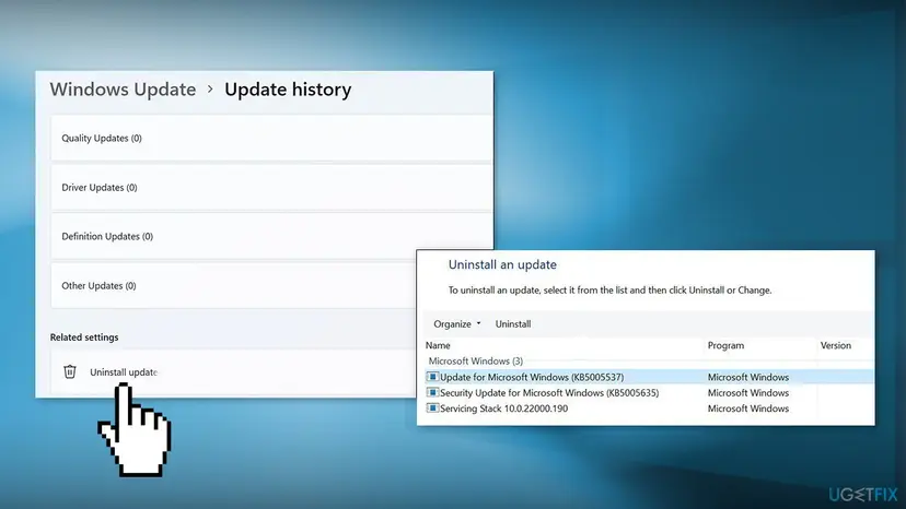 Uninstall windows updates 11