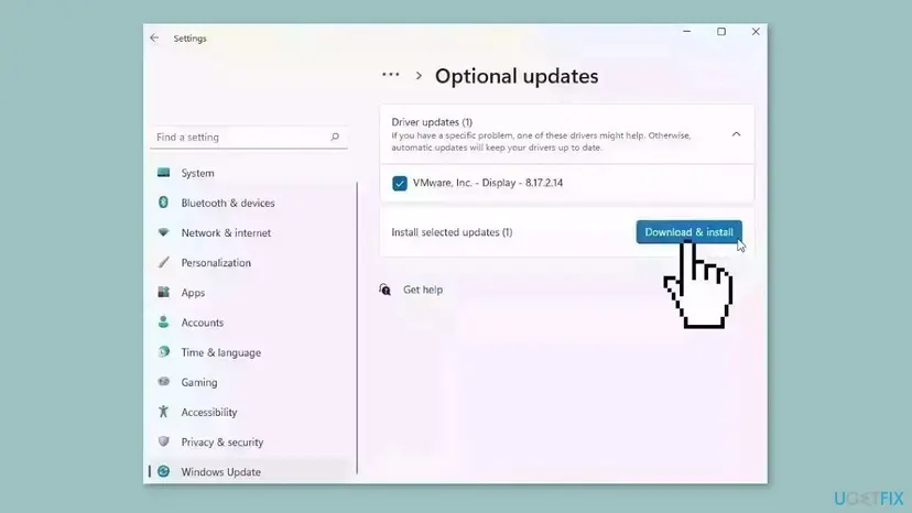 Windows 11 Settings Optional updates window with a driver update selected for download