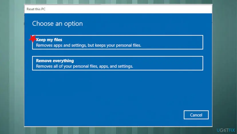 Update error 0x800f0805 fix keep files